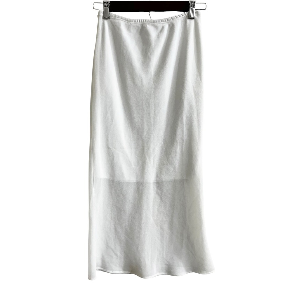 Mystic Vintage Y2K White Midi Skirt M Womens Minimalist Sheer Hem Made in USA
